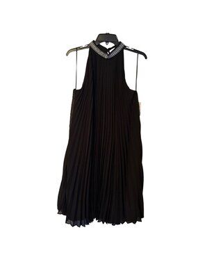 Carmen Marc Valvo Black Pleated Halter Dress W/ Rhinestone Collar Sz XL dress